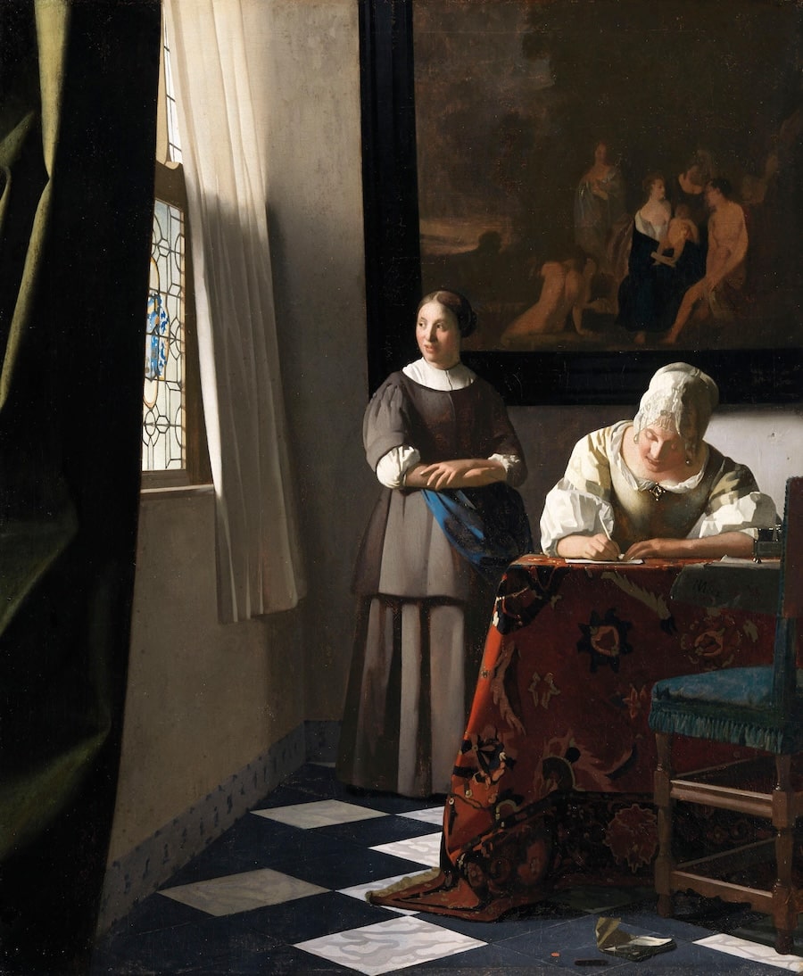 Lady Writing a Letter with Her Maid, 1670 by Johannes Vermeer