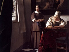 Lady Writing a Letter with her Maid by Johannes Vermeer